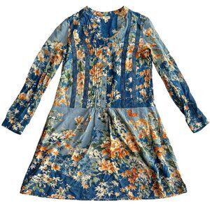 Anthropologie Tiny Giana Drop Waist Long Sleeve Floral Mini Dress, XS
